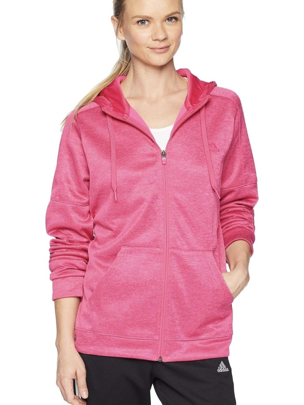 Adidas Climawarm Full Zip Hooded Track Jacket Extra Large Magenta Melange Hoodie